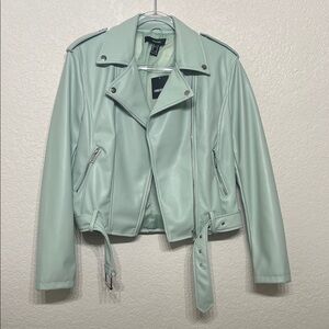 Forever 21 Womens XS Mint Green Leather Biker Jacket